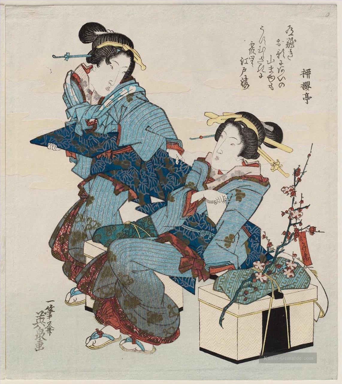 Frauen auf einer Exkursion Keisai Eisen Ukiyoye Ölgemälde